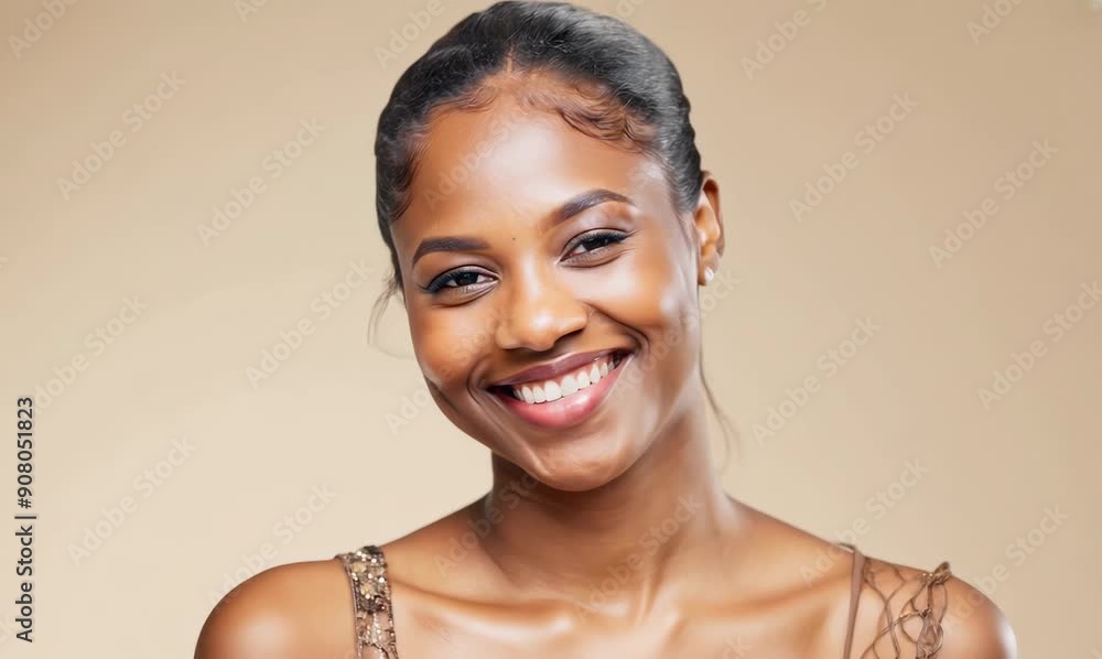 Portrait of a beautiful young woman smiling at camera isolated over beige background Portrait of a beautiful young woman smiling at camera isolated over beige background