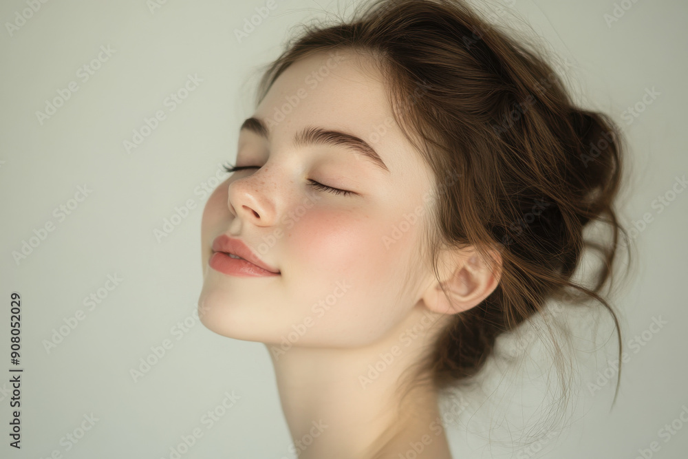 A close up of a girl's face with her eyes closed A close up of a girl's face with her eyes closed