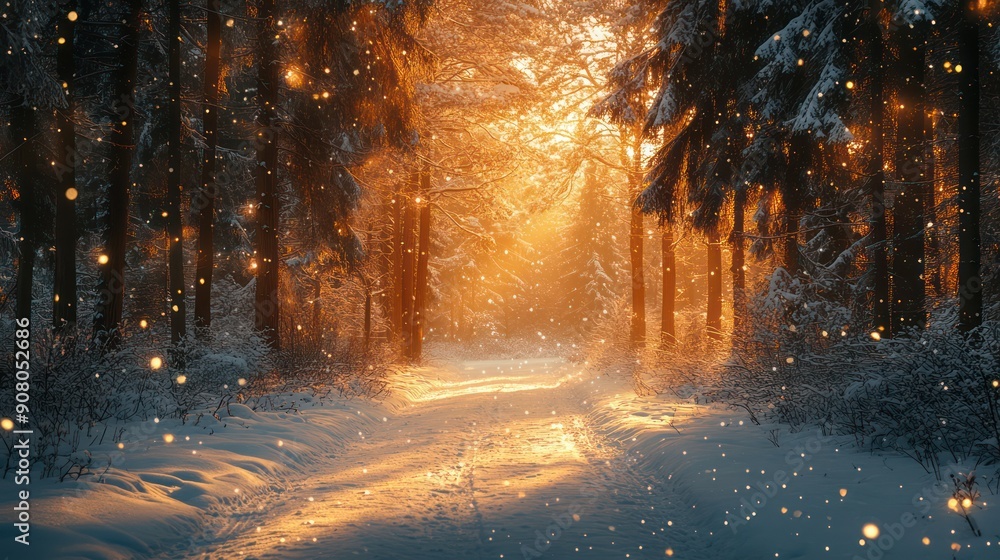 Magical trees with snow in winter forest at christmas night Magical trees with snow in winter forest at christmas night