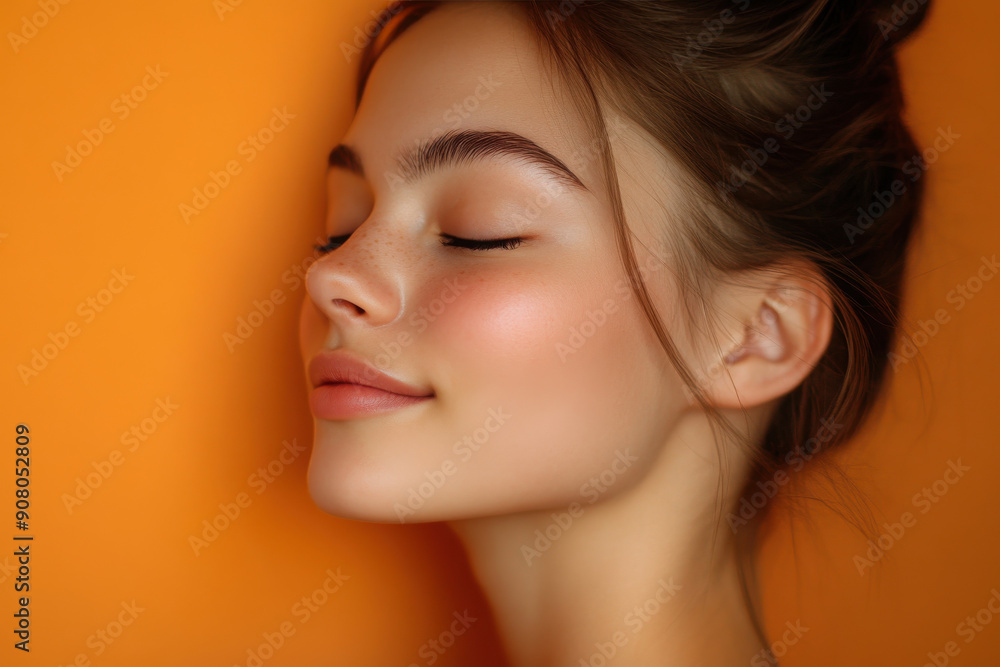 A close up of a girl's face with her eyes closed A close up of a girl's face with her eyes closed