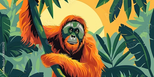 Vibrant Nature Orangutan Illustration photo