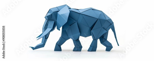 Minimalist flat design blue elephant made of paper showcasing geometric shapes photo