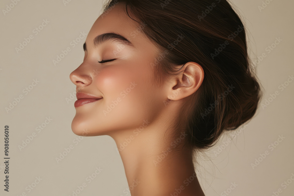 Fototapeta premium A close up of a girl's face with her eyes closed