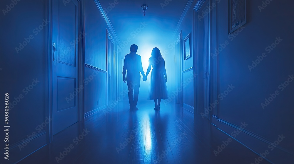 Back view of a couple holding hands Back view of a couple holding hands
