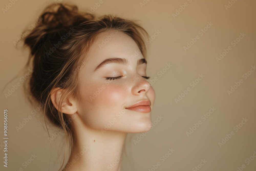 A close up of a girl's face with her eyes closed A close up of a girl's face with her eyes closed