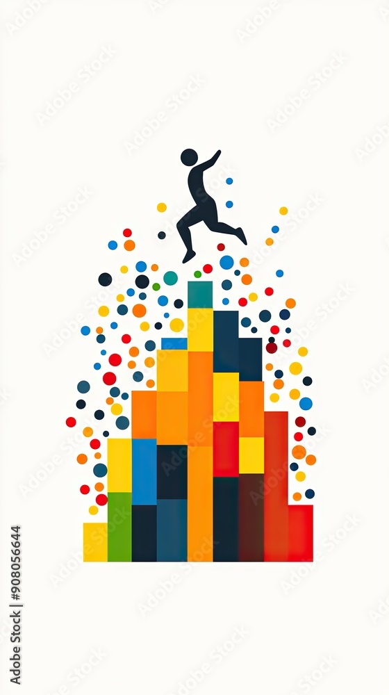 Abstract Figure Climbing Colorful Block Mountain Abstract Figure Climbing Colorful Block Mountain