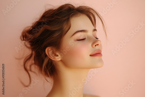 A close up of a girl's face with her eyes closed