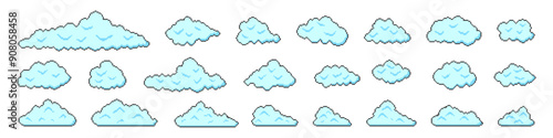 Pixel cloud icon set. 8bit sky symbol. Vector illustration.