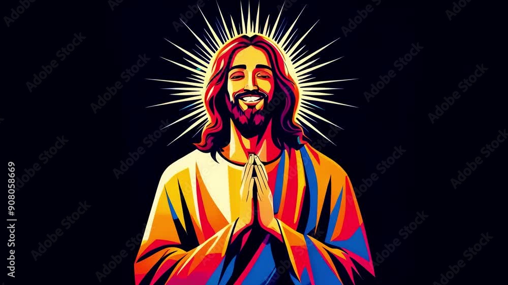 jesus christ face smiling with halo and rays of light cartoon style animation isolated. represent jesus love. ascention, ressurection, and transformation - 4k stock video footage AI jesus christ face smiling with halo and rays of light cartoon style animation isolated. represent jesus love. ascention, ressurection, and transformation - 4k stock video footage AI