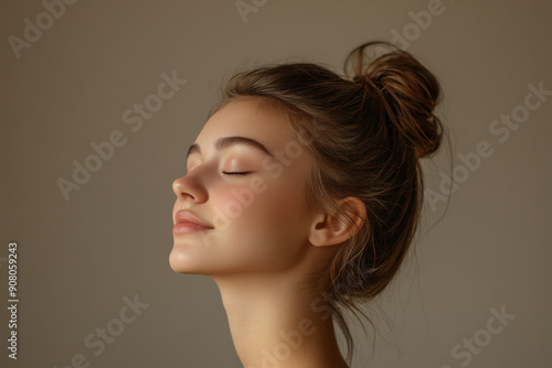 A close up of a girl's face with her eyes closed