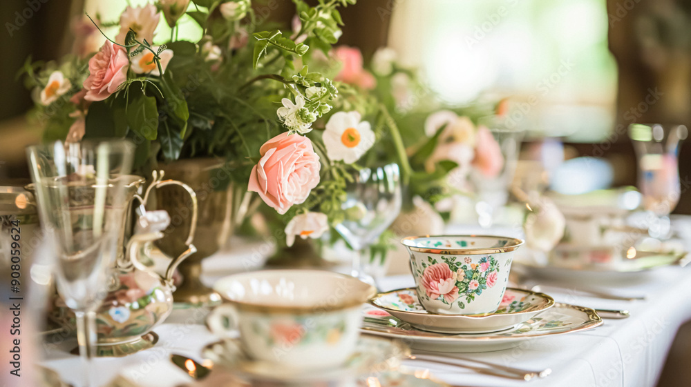 Delightful afternoon tea spread featuring a tiered cake stand brimming with cupcakes, scones, and sweet pastries, accompanied by a floral porcelain tea set Delightful afternoon tea spread featuring a tiered cake stand brimming with cupcakes, scones, and sweet pastries, accompanied by a floral porcelain tea set
