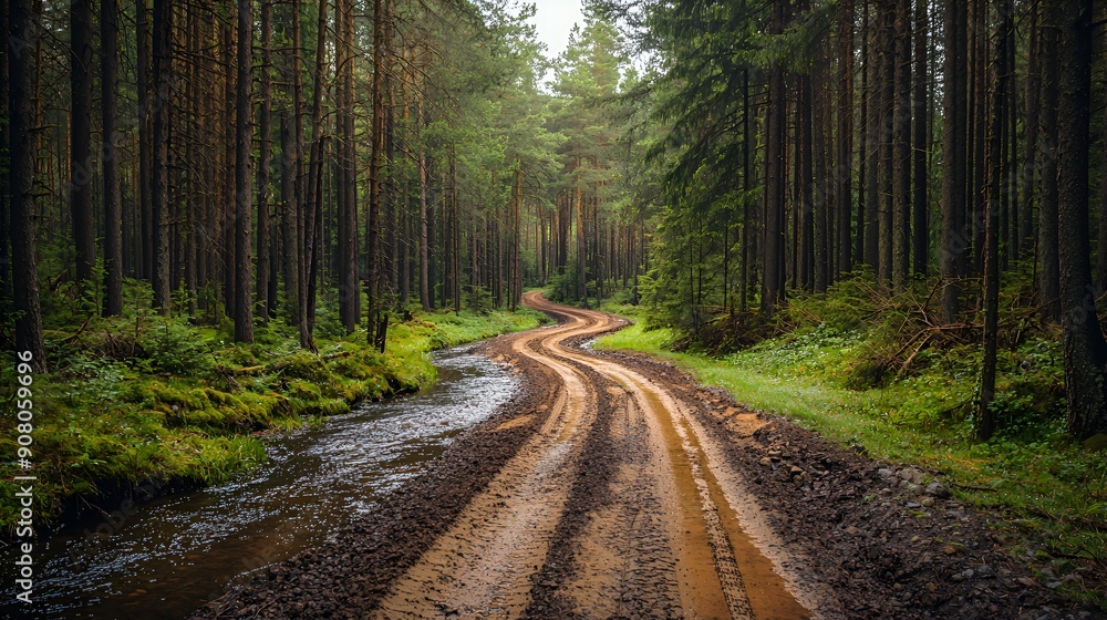 Obraz premium Forest Path with Stream