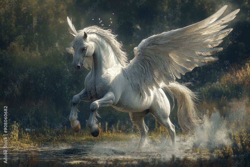 Stunning Pegasus with Majestic Wings Spread Wide, Symbolizing Freedom, Strength, and Mythical Adventure – Ideal for Fantasy and Artistic Projects, ai Stunning Pegasus with Majestic Wings Spread Wide, Symbolizing Freedom, Strength, and Mythical Adventure – Ideal for Fantasy and Artistic Projects, ai