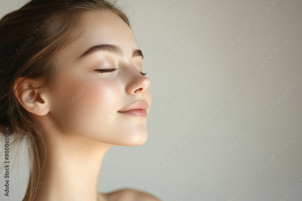 A close up of a girl's face with her eyes closed A close up of a girl's face with her eyes closed