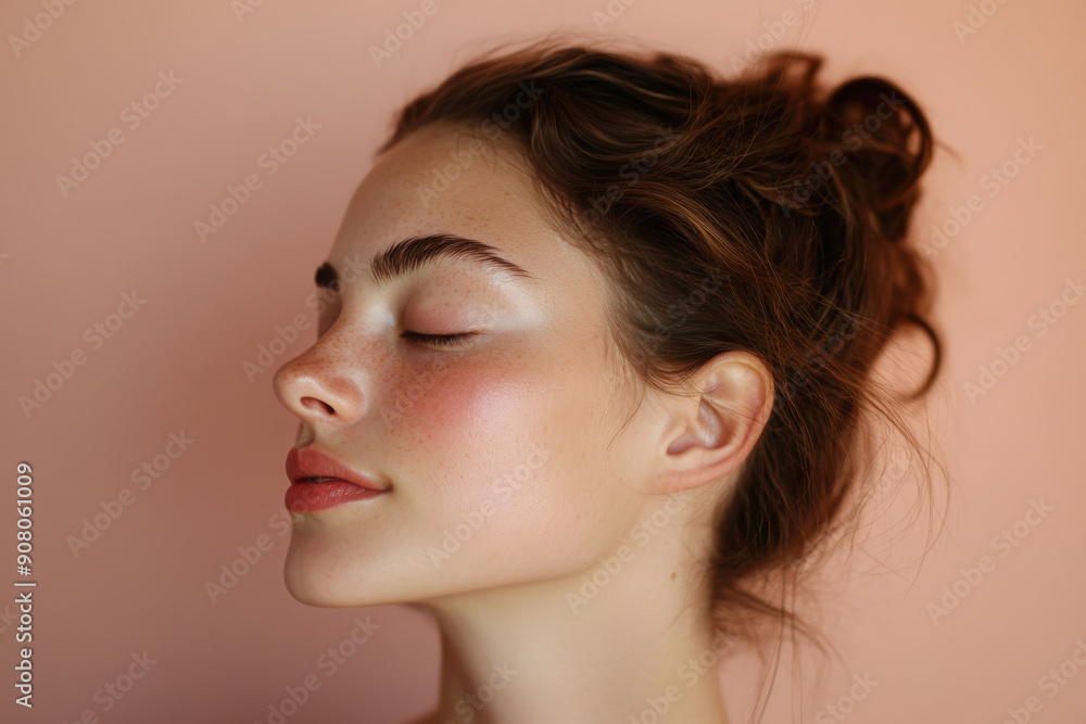 A close up of a girl's face with her eyes closed A close up of a girl's face with her eyes closed