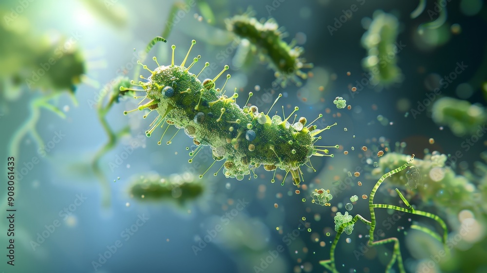 Naklejka premium Vivid Bacterial Macro World Revealed in Stunning 8K Detail