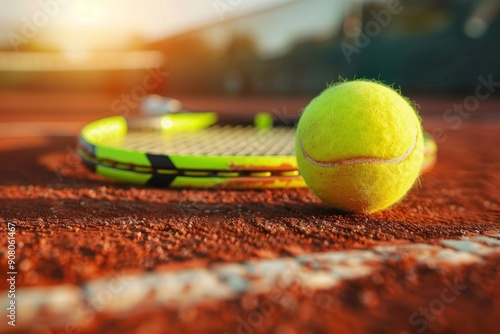 Ball and racket on a tennis court
