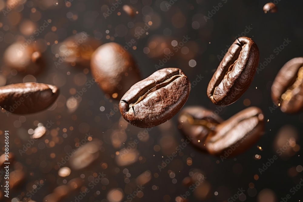 Freshly roasted coffee beans fall Freshly roasted coffee beans fall