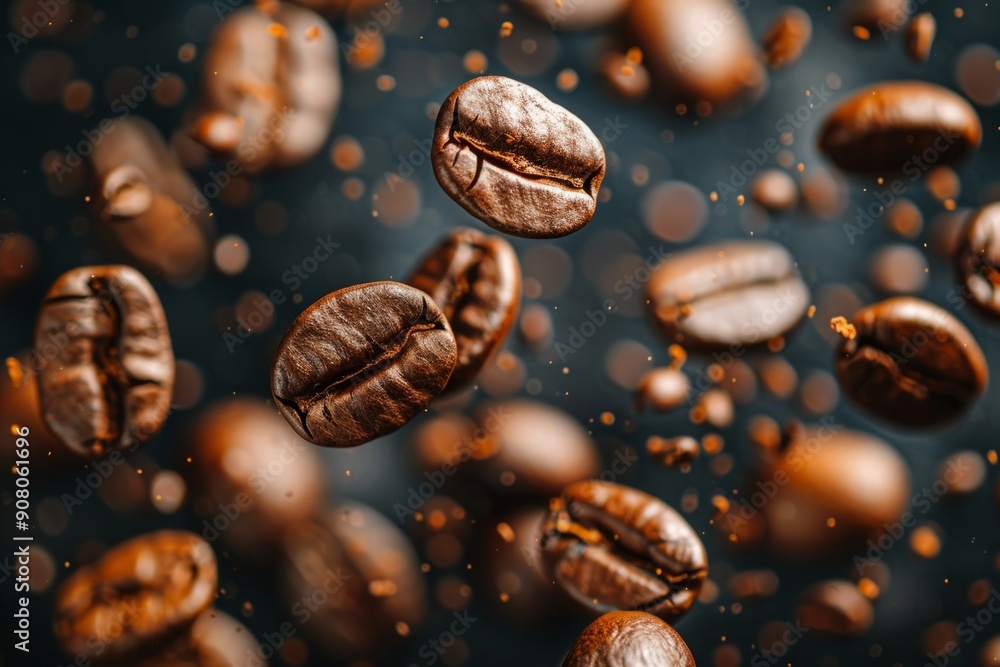 Freshly roasted coffee beans fall Freshly roasted coffee beans fall