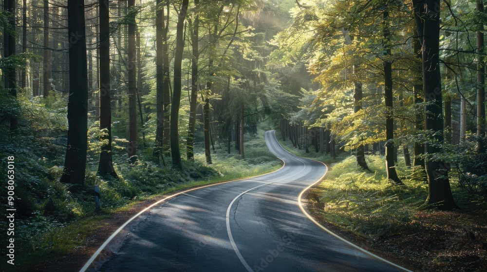 Obraz premium Asphalt cuts through the beautiful forest Generative AI