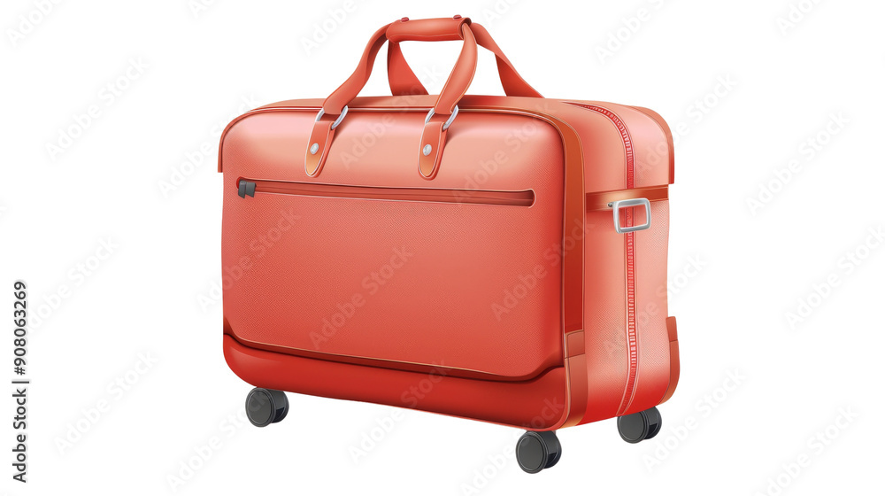 A bright red suitcase with wheels, perfect for travel. A bright red suitcase with wheels, perfect for travel.