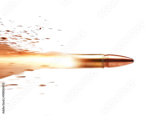 A bullet in flight, leaving a trail of smoke and debris. The image is dramatic and impactful. photo