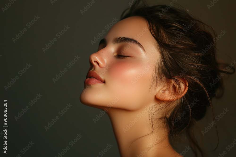 A close up of a girl's face with her eyes closed A close up of a girl's face with her eyes closed