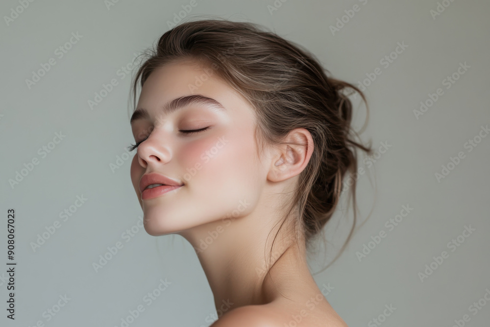 A close up of a girl's face with her eyes closed A close up of a girl's face with her eyes closed