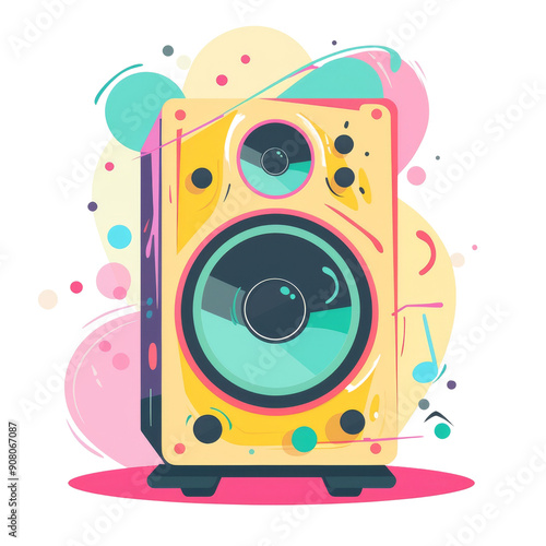 A colorful illustration of a speaker with a vibrant background. Perfect for music, technology, and audio-related projects. photo