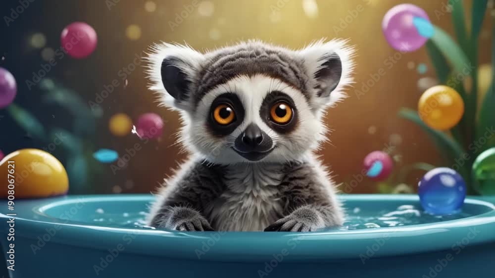 Cute funny lemur taking a bath relaxation Cute funny lemur taking a bath relaxation