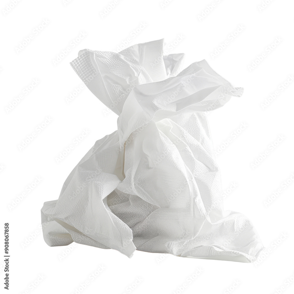 Fototapeta premium A crumpled white tissue paper, isolated on a black background.