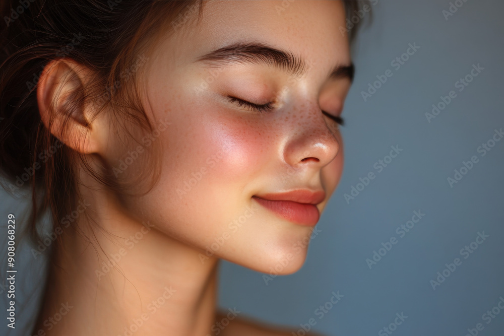 A close up of a girl's face with her eyes closed A close up of a girl's face with her eyes closed