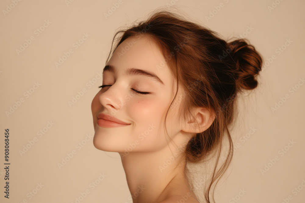A close up of a girl's face with her eyes closed A close up of a girl's face with her eyes closed