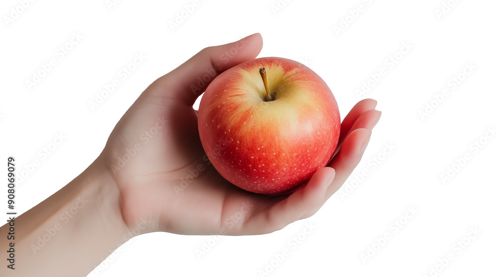 Apple on open hand - top view on Open Hand - Top View Apple on open hand - top view on Open Hand - Top View