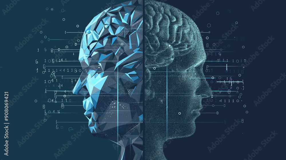 Obraz premium A digital brain made of circuit boards and glowing lines