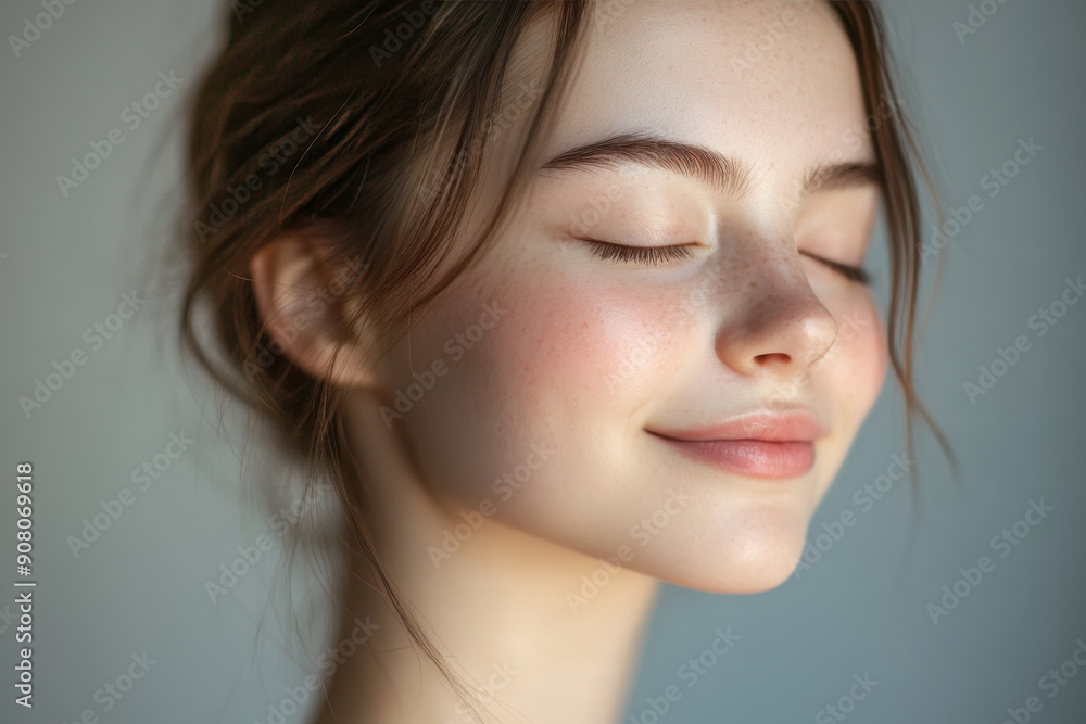 A close up of a girl's face with her eyes closed A close up of a girl's face with her eyes closed