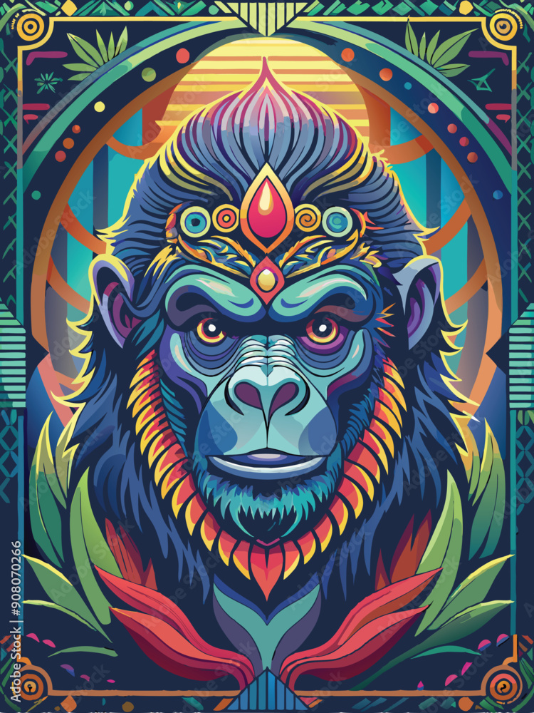 Vibrant Colorful Illustration of a Monkey's Face Vibrant Colorful Illustration of a Monkey's Face