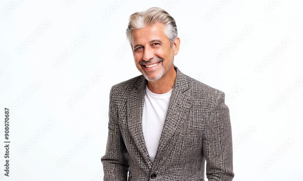 Portrait of a smiling senior man with grey hair isolated on a white background Portrait of a smiling senior man with grey hair isolated on a white background