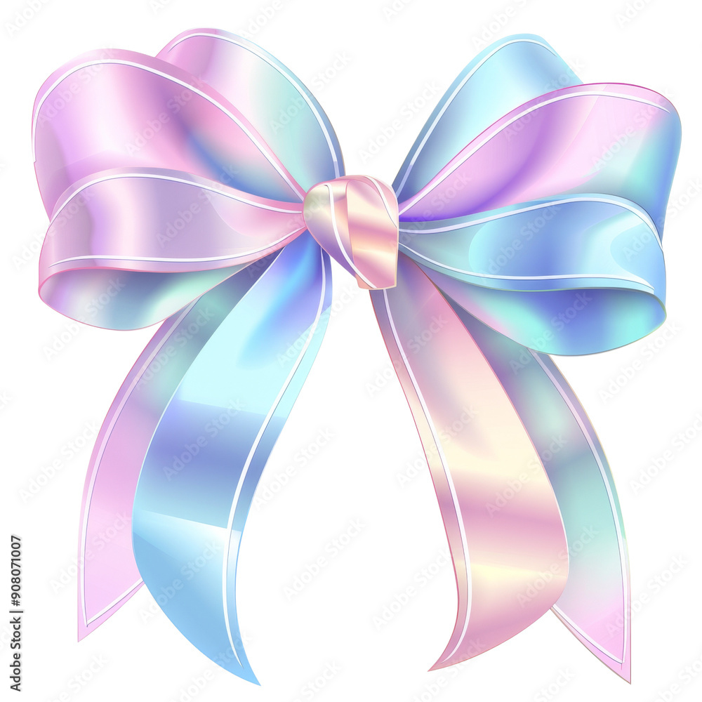 A large, iridescent pink and blue bow with a subtle shine, perfect for gift wrapping or design elements. A large, iridescent pink and blue bow with a subtle shine, perfect for gift wrapping or design elements.