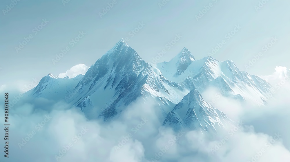 Snowy Mountain Peaks Emerging from the Clouds Snowy Mountain Peaks Emerging from the Clouds