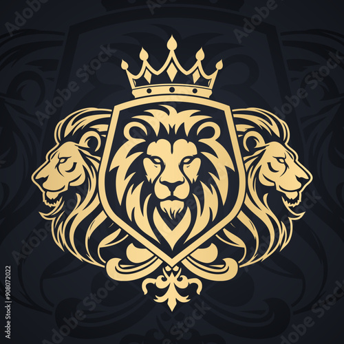 elegant lion heraldry coat of arms royal logo with shield and crown