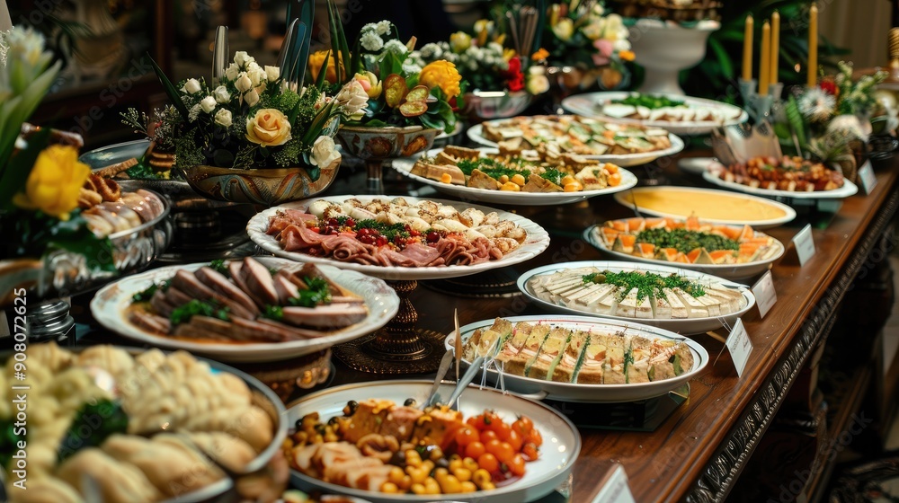Buffet lunch a variety of mouth-watering dishes. Genereative AI