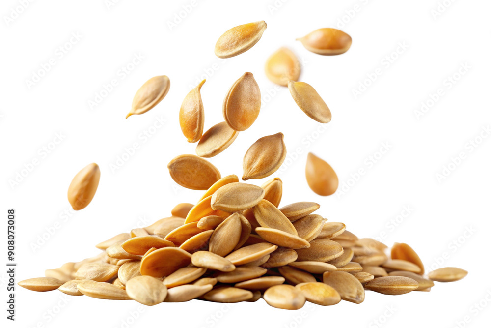 Falling Pumpkin seed, isolated on white background, full depth of field Falling Pumpkin seed, isolated on white background, full depth of field