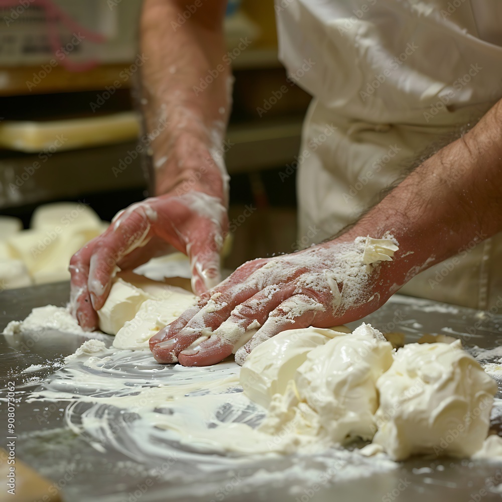 Close-up of Hands Kneading Dough for Baking. Close-up of Hands Kneading Dough for Baking.