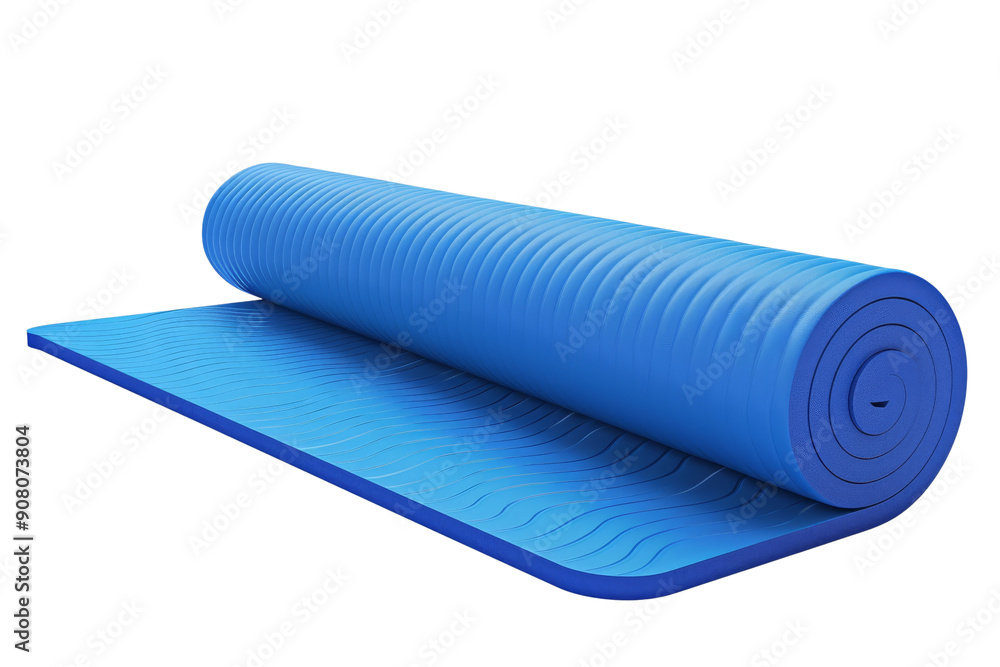 A rolled up blue yoga mat with textured surface, ready for a workout or stretching session. A rolled up blue yoga mat with textured surface, ready for a workout or stretching session.