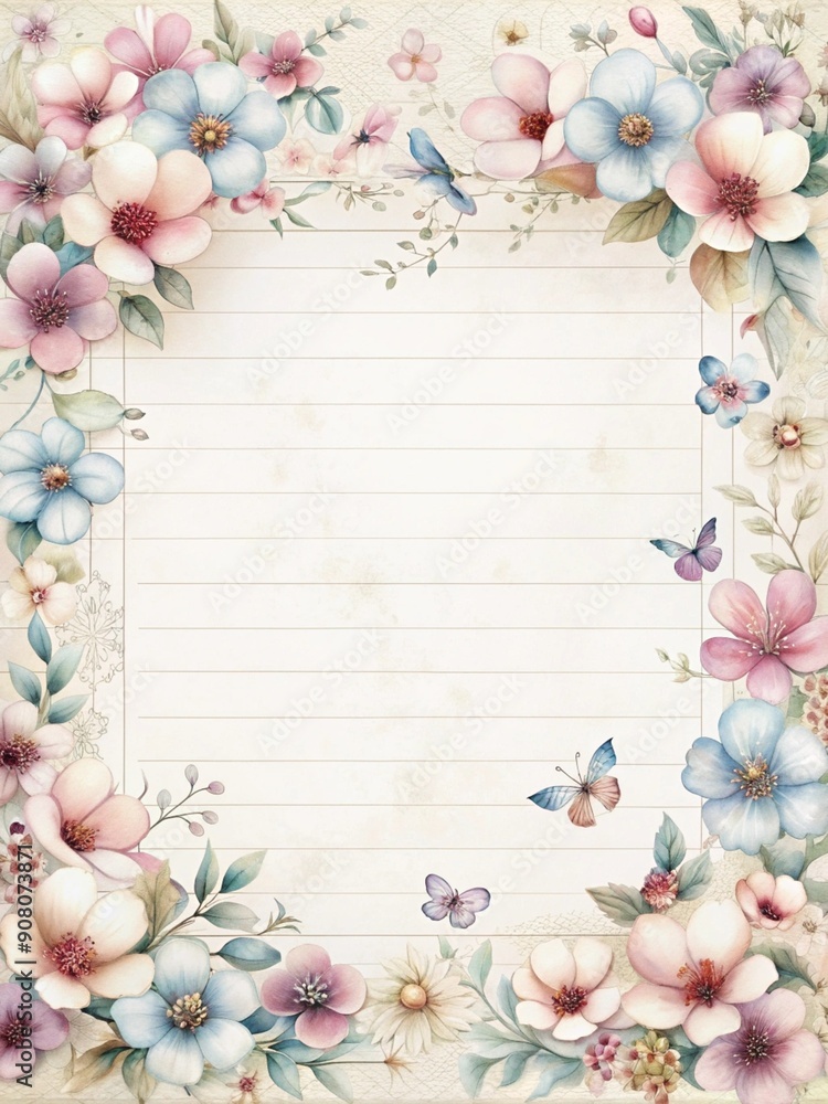 notebook page decorated with flowers notebook page decorated with flowers