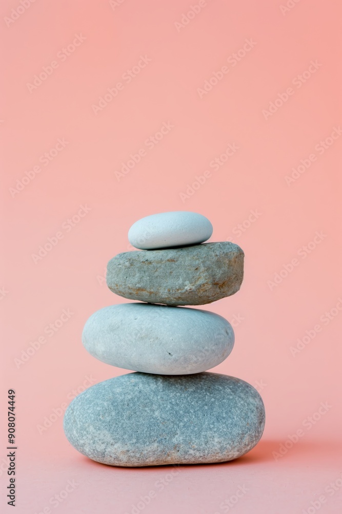 Image of four stones stacked neatly against a pink backdrop, symbolizing balance and harmony in a minimalistic style. Image of four stones stacked neatly against a pink backdrop, symbolizing balance and harmony in a minimalistic style.
