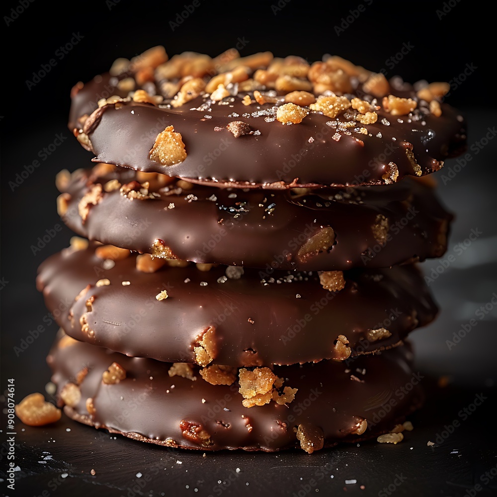 Stack of Gourmet Chocolate Cookies with Toasted Nuts and Sea Salt. Stack of Gourmet Chocolate Cookies with Toasted Nuts and Sea Salt.