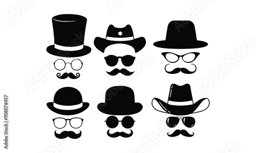 Glasses Moustache Vector bundle, Clipart, Silhouette, Vector, icons, illustration, design.