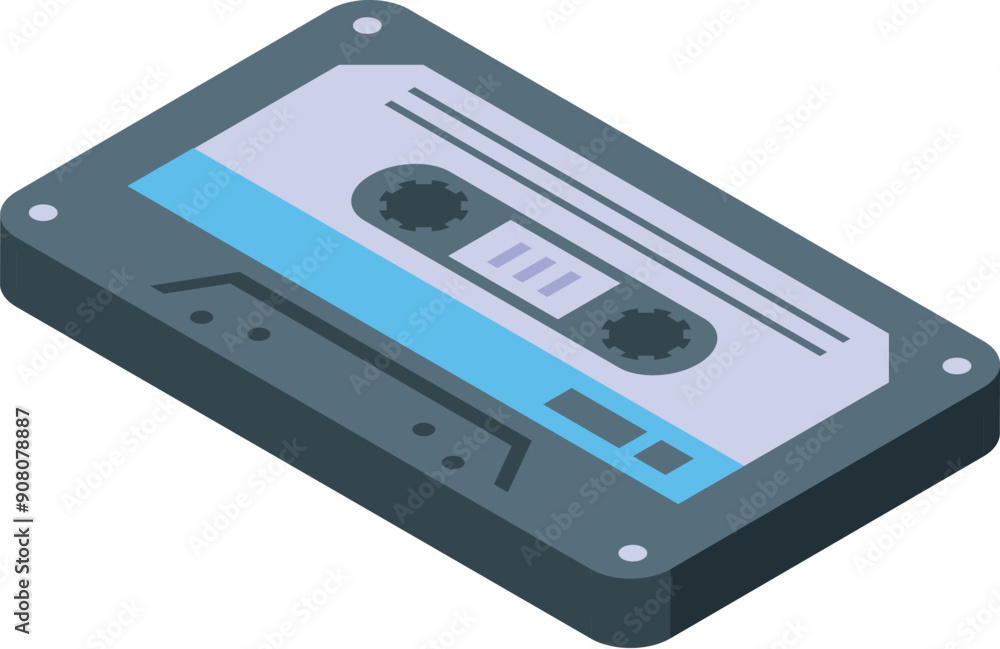 Fototapeta premium Audio cassette tape for listening to music lying on white background isometric view